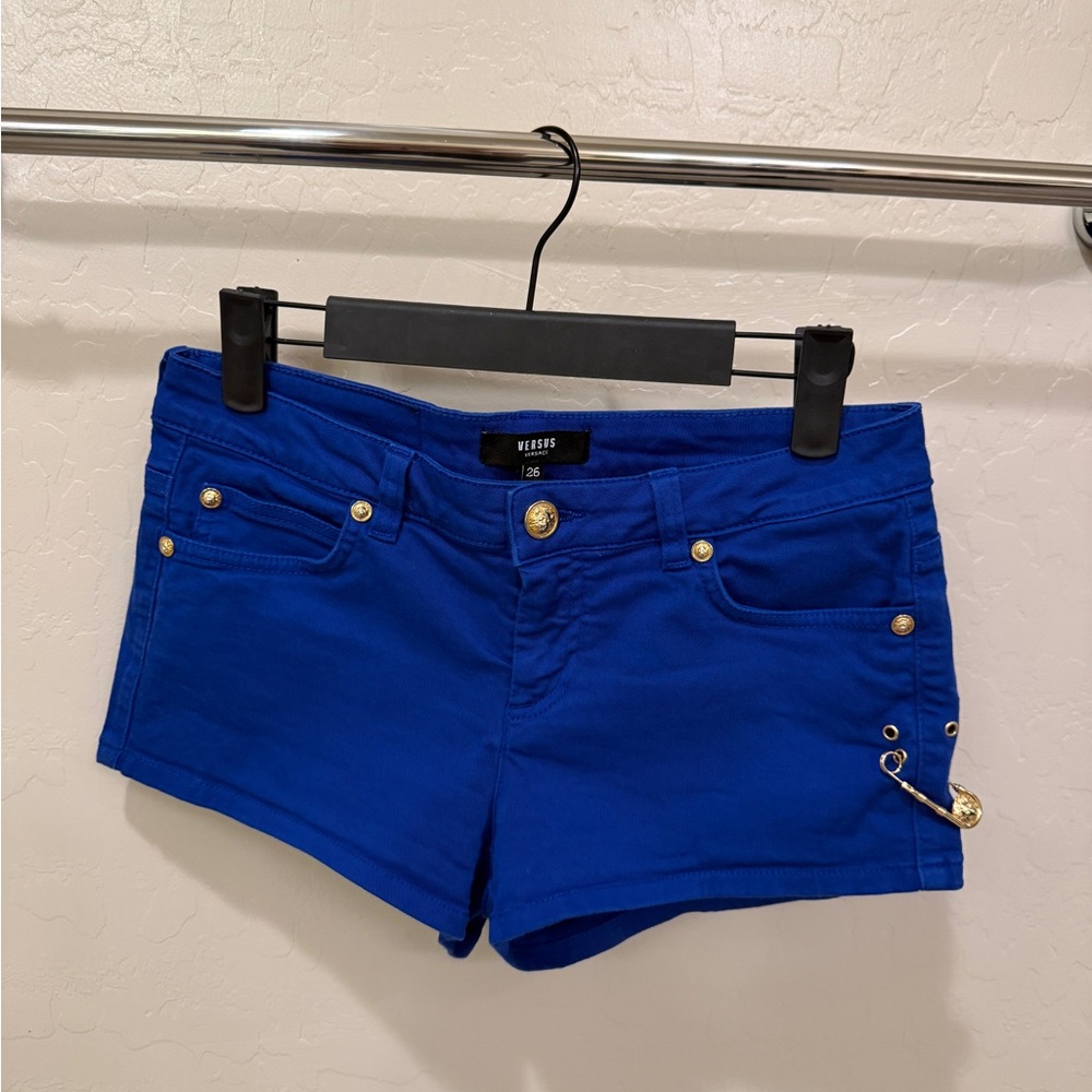 Versus Versace Royal Blue Jean Shorts with Gold Details